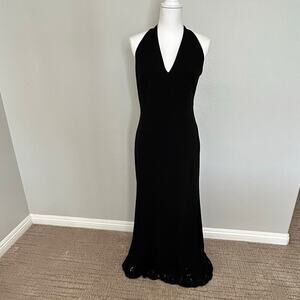 Elie Tahari womens black formal halter maxi dress crochet hem size 10